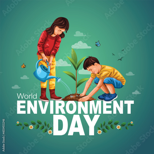 Kids Planting, Creative design world environment and earth day drawing and painting concept. abstract vector illustration design
