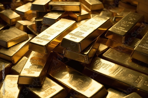 stacked of gold bars piling up