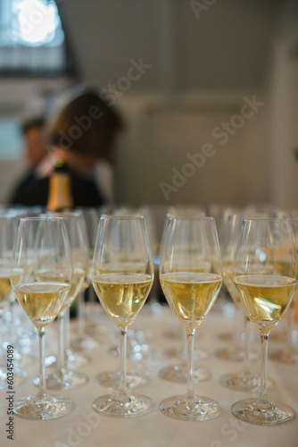 Sparkling wine in glasses at a wedding reception