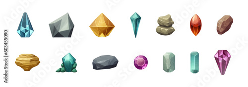 Diamond gemstone vector cartoone style illustration. Magic stones precious set.
