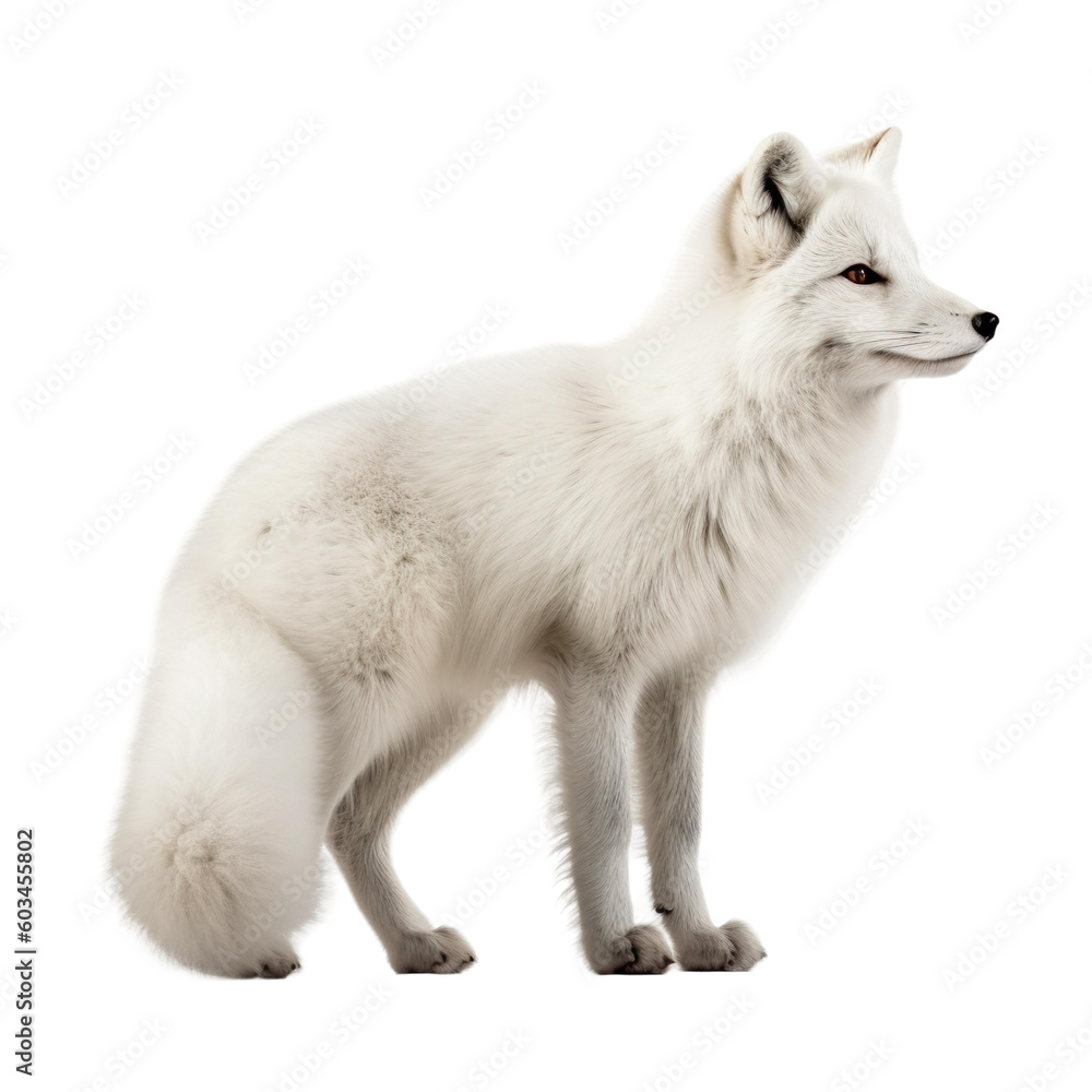 Side view of animal artic fox standing on a transparent background, Generative ai Side view of animal artic fox standing on a transparent background, Generative ai