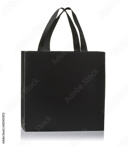 Front view of black paper shopping bag