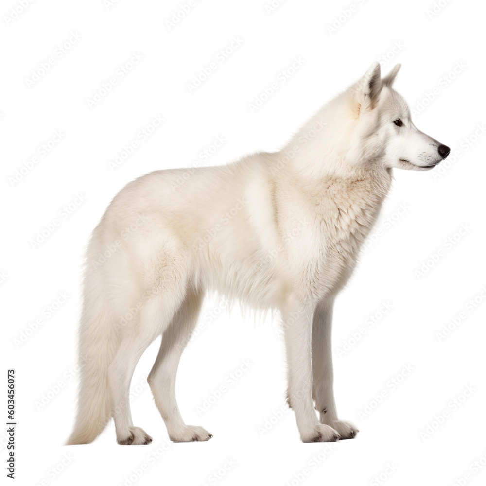 Side view of animal arctic wolf standing on a transparent background, Generative ai Side view of animal arctic wolf standing on a transparent background, Generative ai