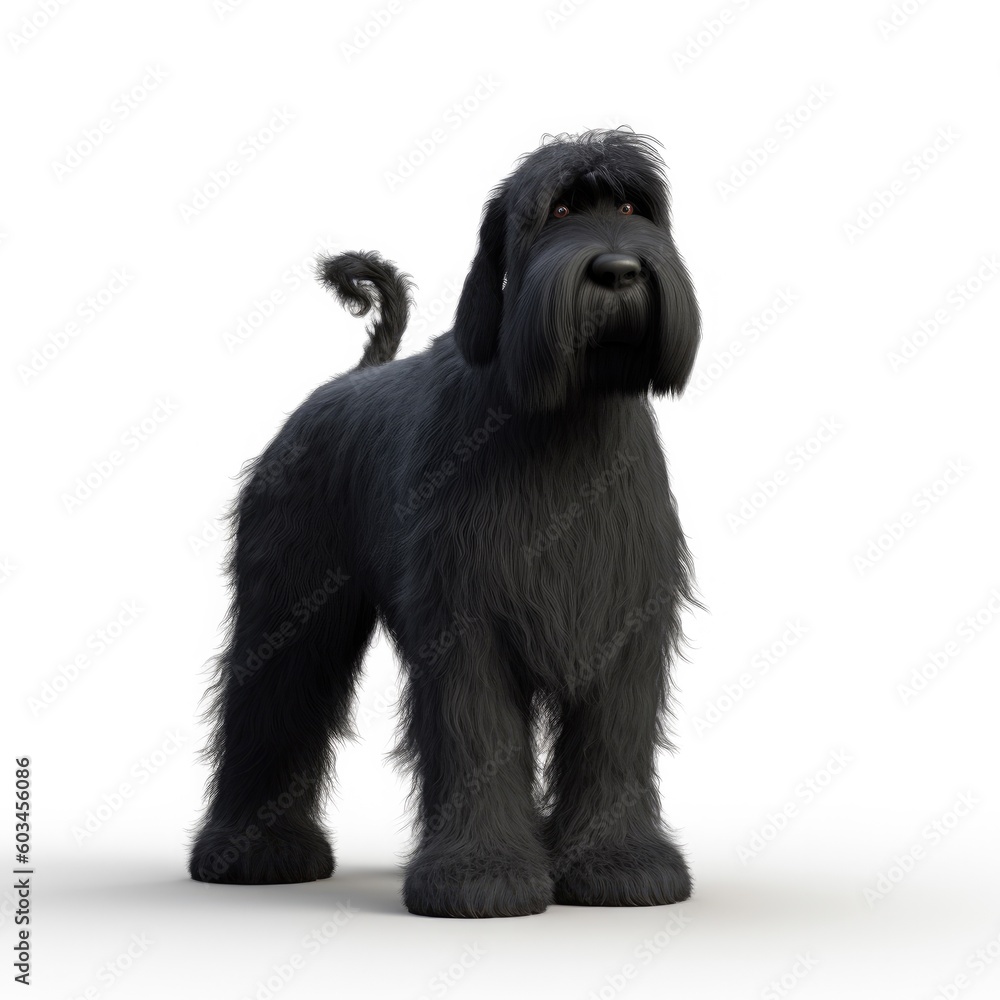 Black Russian Terrier dog illustration cartoon 3d isolated on white. Generative AI Black Russian Terrier dog illustration cartoon 3d isolated on white. Generative AI