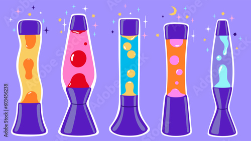Collection of lava lamps of different shapes. Vector graphics.