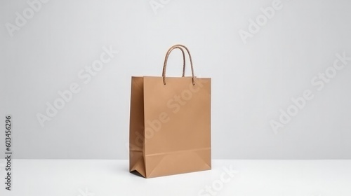 Beige paper shopping bag. Illustration AI Generative.