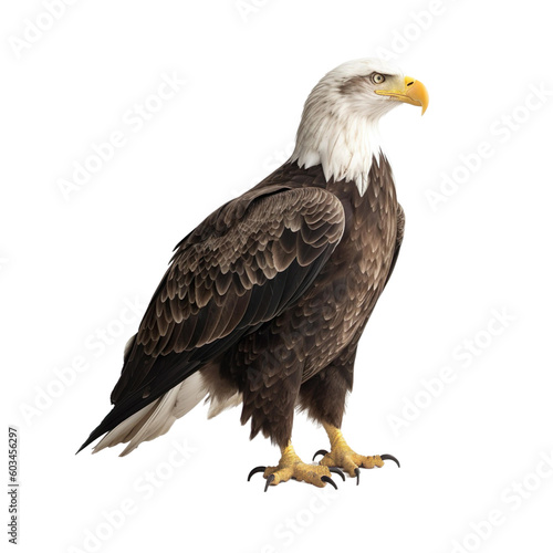 Side view of animal bald eagle standing on a transparent background  Generative ai