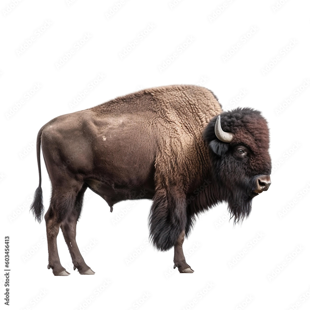 Side view of animal bison standing on a transparent background, Generative ai Side view of animal bison standing on a transparent background, Generative ai