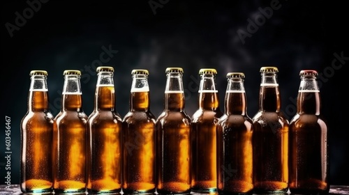 Glass bottles of beers. Illustration AI Generative