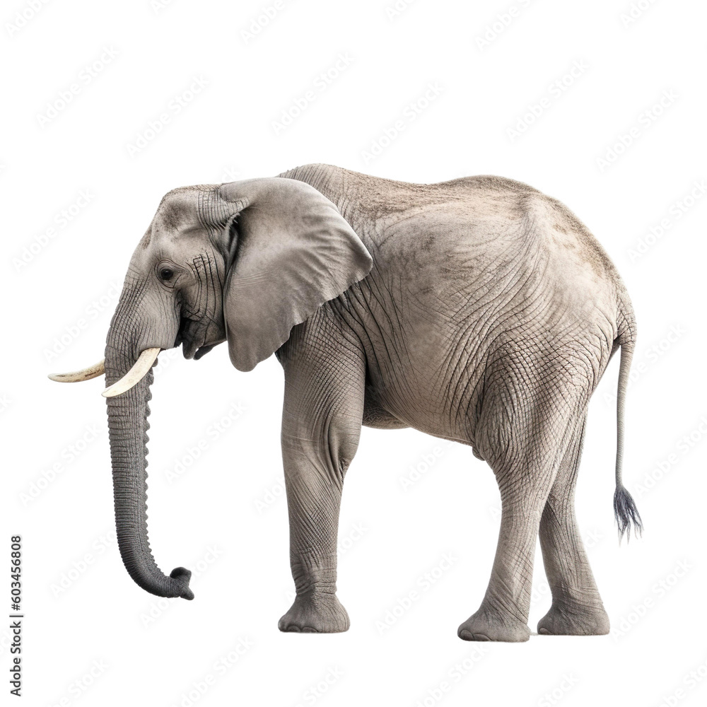 Side view of animal elephant standing on a transparent background, Generative ai