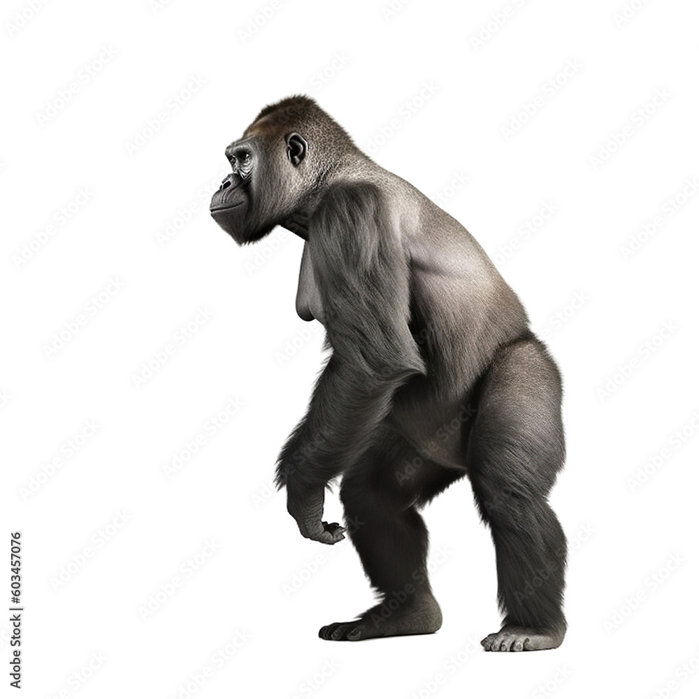 Side view of animal gorilla standing on a transparent background, Generative ai Side view of animal gorilla standing on a transparent background, Generative ai