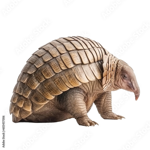 Side view of animal Armadillo standing on a transparent background, Generative ai © SuperPixel Inc