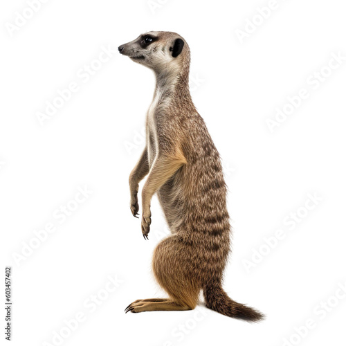 Side view of animal Meerkat standing on a transparent background, Generative ai