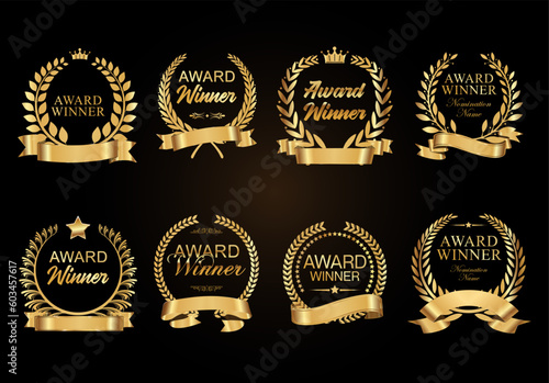 Golden laurel wreath with golden ribbon vector Award winner collection