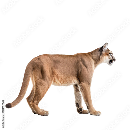 Side view of animal puma standing on a transparent background, Generative ai