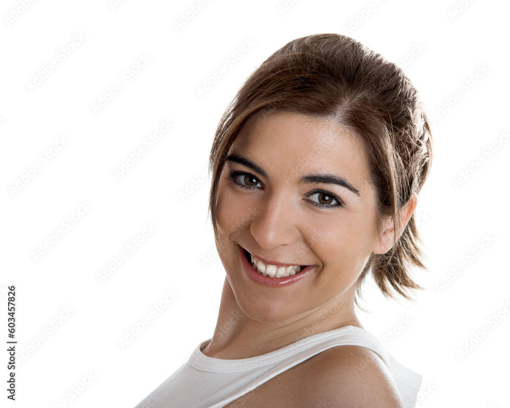Portrait of a young and beautiful woman smiling, isolated on white Portrait of a young and beautiful woman smiling, isolated on white