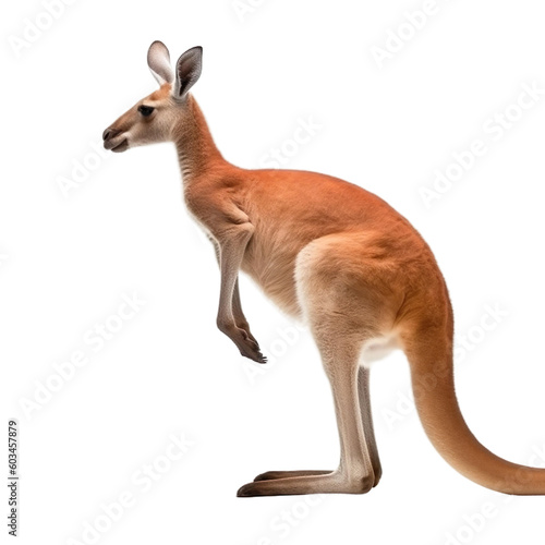 Side view of animal kangaroo standing on a transparent background, Generative ai © SuperPixel Inc