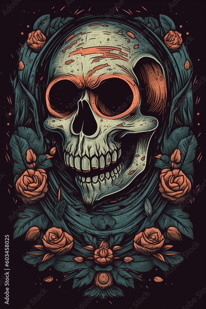 Cartoon Bird skull Tshirt design. Generative AI Cartoon Bird skull Tshirt design. Generative AI