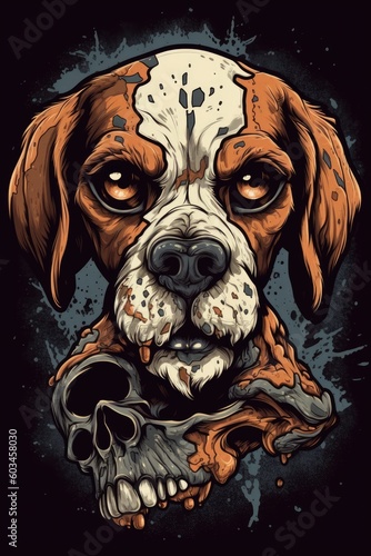 Cartoon Canine skull Tshirt design. Generative AI