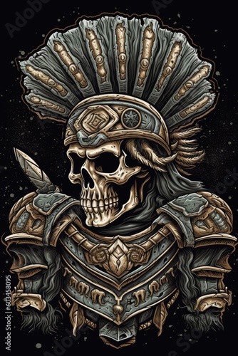 Cartoon Gladiator skull Tshirt design. Generative AI © Razvan