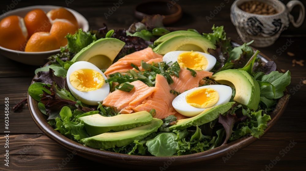 Salmon salad - smoked salmon, hard-boiled eggs, avocado Salmon salad - smoked salmon, hard-boiled eggs, avocado