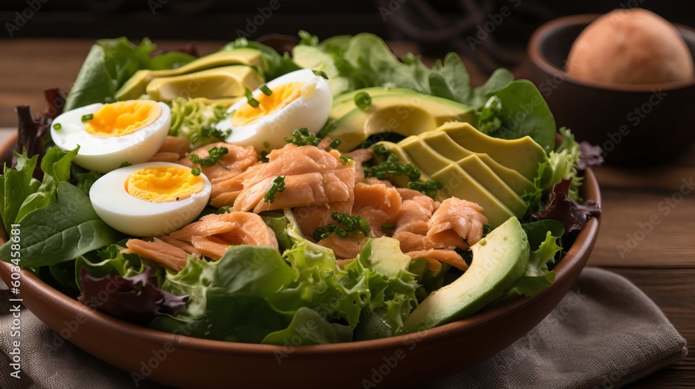 Salmon salad - smoked salmon, hard-boiled eggs, avocado Salmon salad - smoked salmon, hard-boiled eggs, avocado