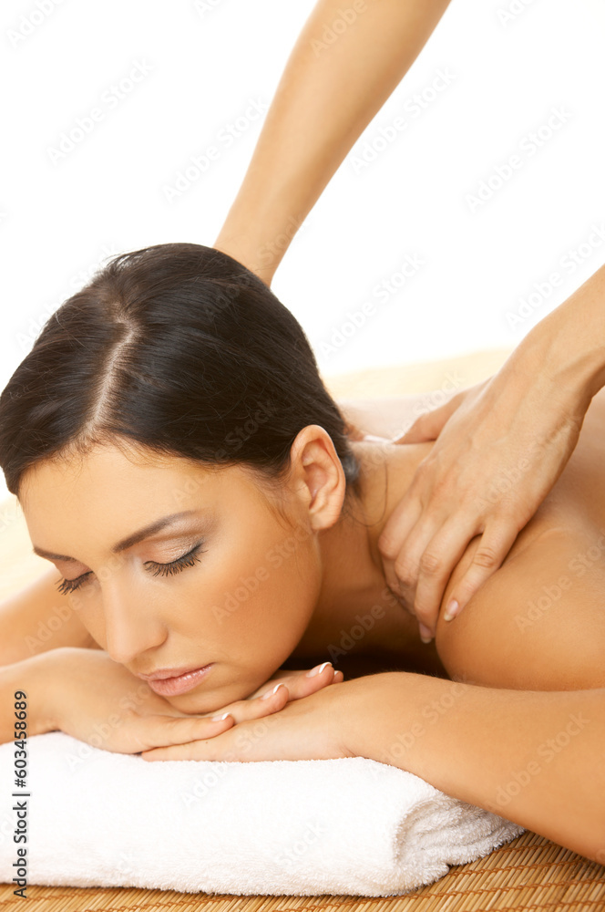 Portrait of Fresh and Beautiful brunette woman taking massage Portrait of Fresh and Beautiful brunette woman taking massage