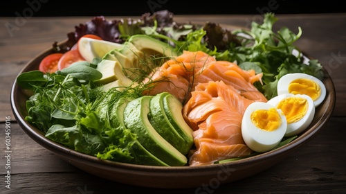 Salmon salad - smoked salmon, hard-boiled eggs, avocado