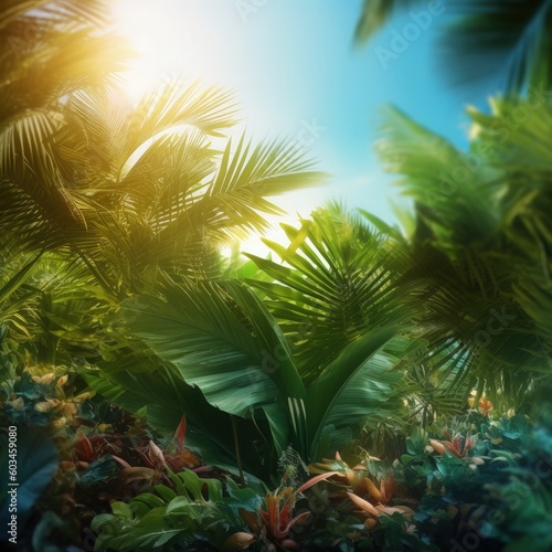 Magic tropical background. Illustration AI Generative.