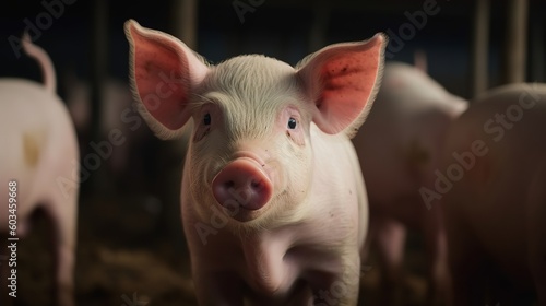 Piglet with pink ears on pig farm for raising pigs © Jardel Bassi