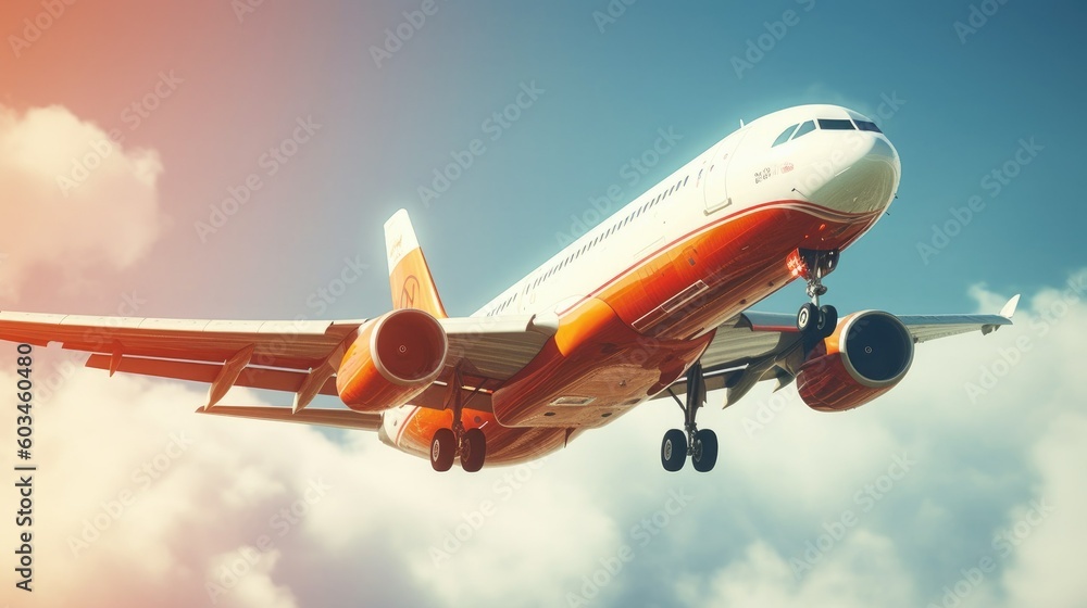 Fototapeta premium Passenger jet airplane departs during the sunny day