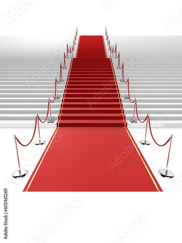 3d rendered illustration of white stairs with red carpet
