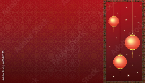 Happy Chinese new year 2024.Oriental Template Red Background with Red Pattern and Golden Frame,Vector Asian Art Style for backdrop shooting for Mid Autumn Festival product presentation