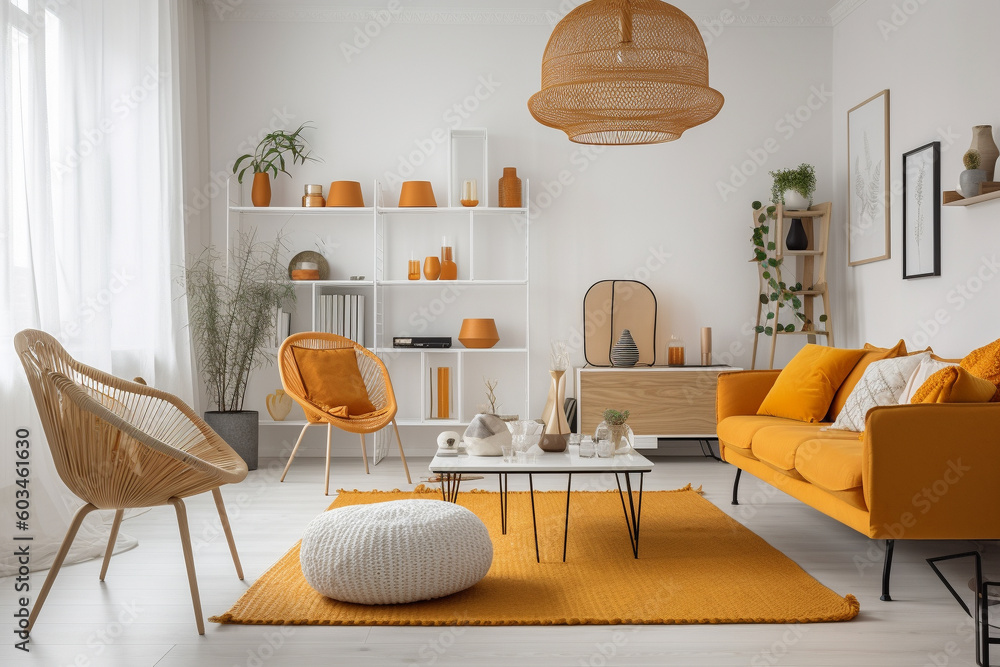 Obraz premium Modern living room interior design. Generative AI