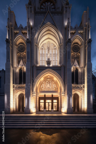 Cathedral exterior architecture, night. Generative AI