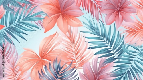 tropical leaves flowers colorful pastel template pattern art abstract background generated ai