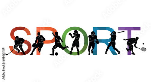 Color sport background. Football, basketball, hockey, box, 
baseball, tennis. Vector illustration colorful silhouettes athletes