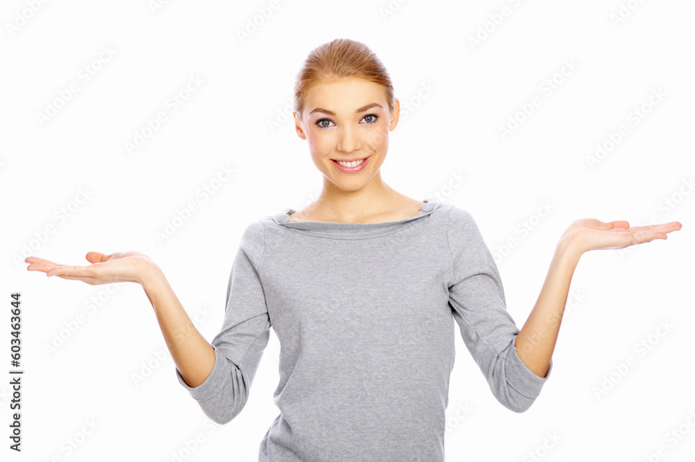 Portrait of a nice looking woman isolated on white, with copyspace Portrait of a nice looking woman isolated on white, with copyspace
