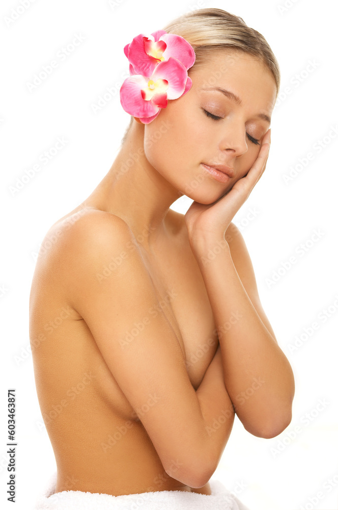 Portrait of beautiful woman before spa treatment Portrait of beautiful woman before spa treatment