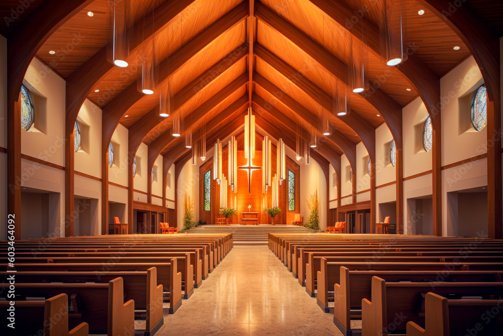 Church interior architecture. Generative AI