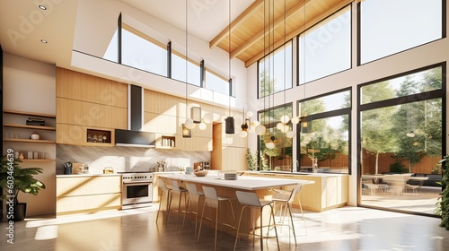  interior view of a warmly lit kitchen inspired by contemporary design generative ai 