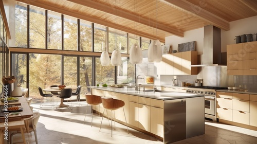  interior view of a warmly lit kitchen inspired by contemporary design generative ai 