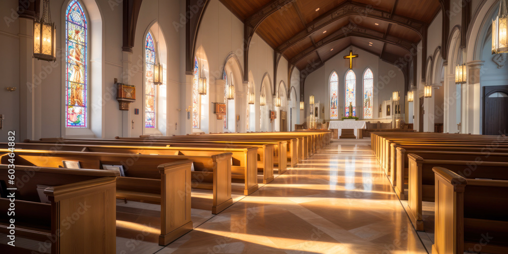 Fototapeta premium Church interior architecture. Generative AI