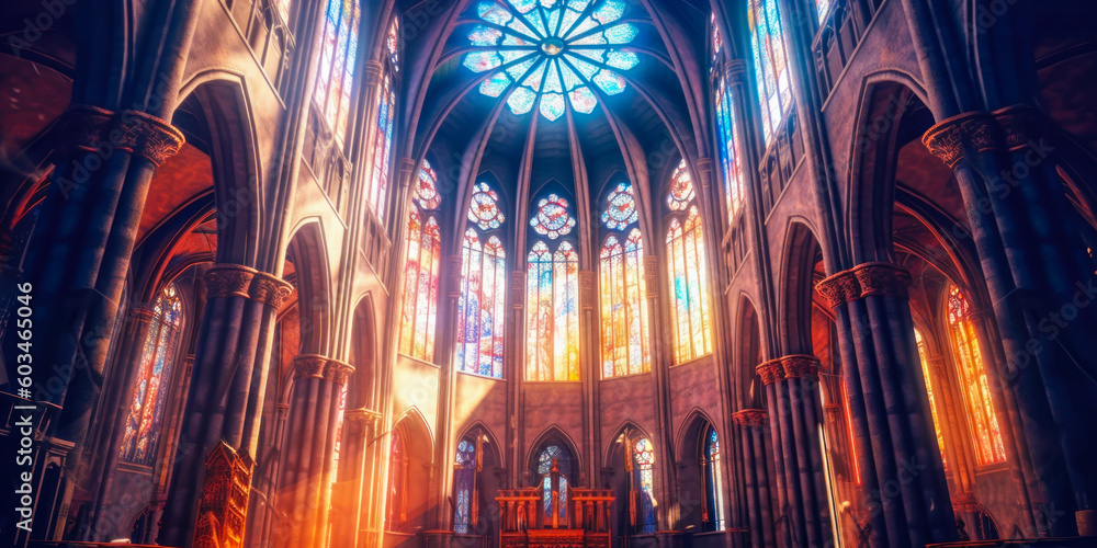 Obraz premium Cathedral interior architecture. Generative AI