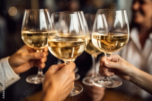 People toasting with champagne in glasses while celebrating a success