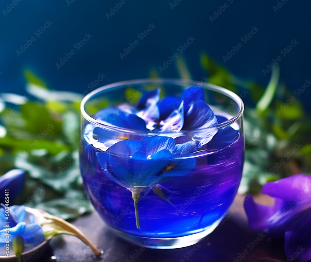 Anchan blue tea or blue matcha, natural herbal drink with Clitoria