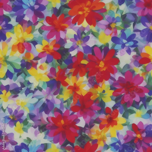 Abstract, seamless pattern of flowers. Created by a stable diffusion neural network.