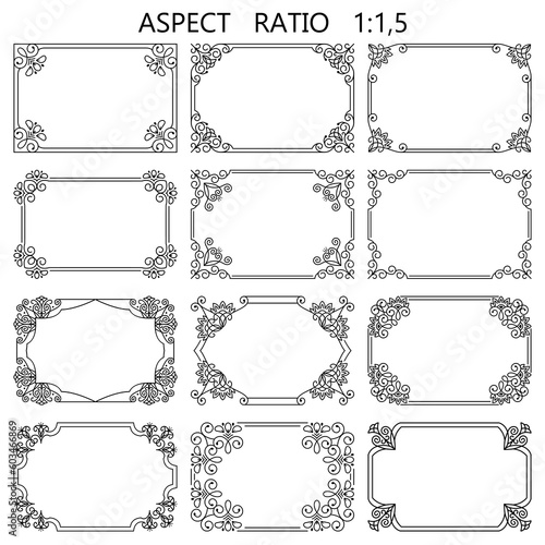 Set of rectangular floral black frames. Vector illustration