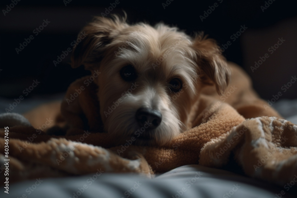 Cute dog sleeping on sofa . Adorable pet at home. Generative AI Cute dog sleeping on sofa . Adorable pet at home. Generative AI