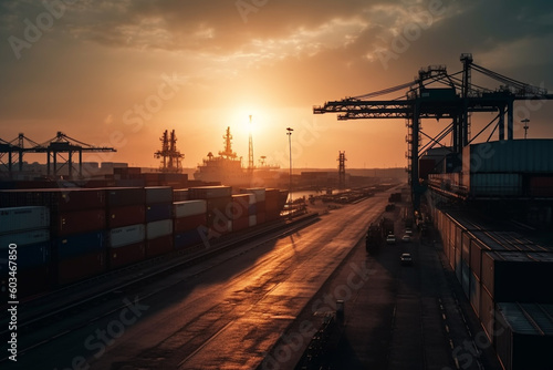 Wallpaper Mural Shipping containers in cargo port or dock. Transport of goods industry. Generative AI Torontodigital.ca